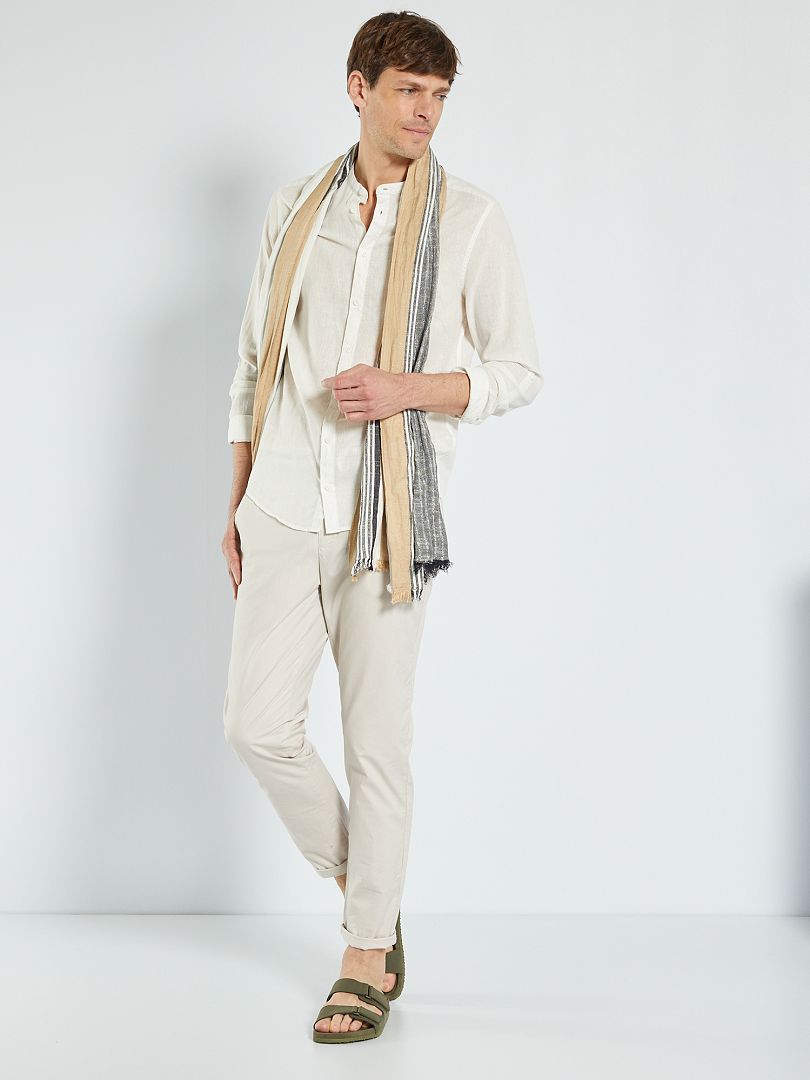 Camicia con collo alla coreana in cotone ricamato | Bianco