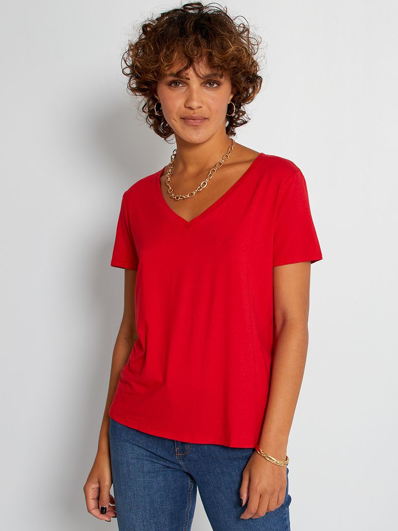 MODA DONNA Camicie & T-shirt T-shirt Basic Bershka T-shirt Rosso L sconto 65% 